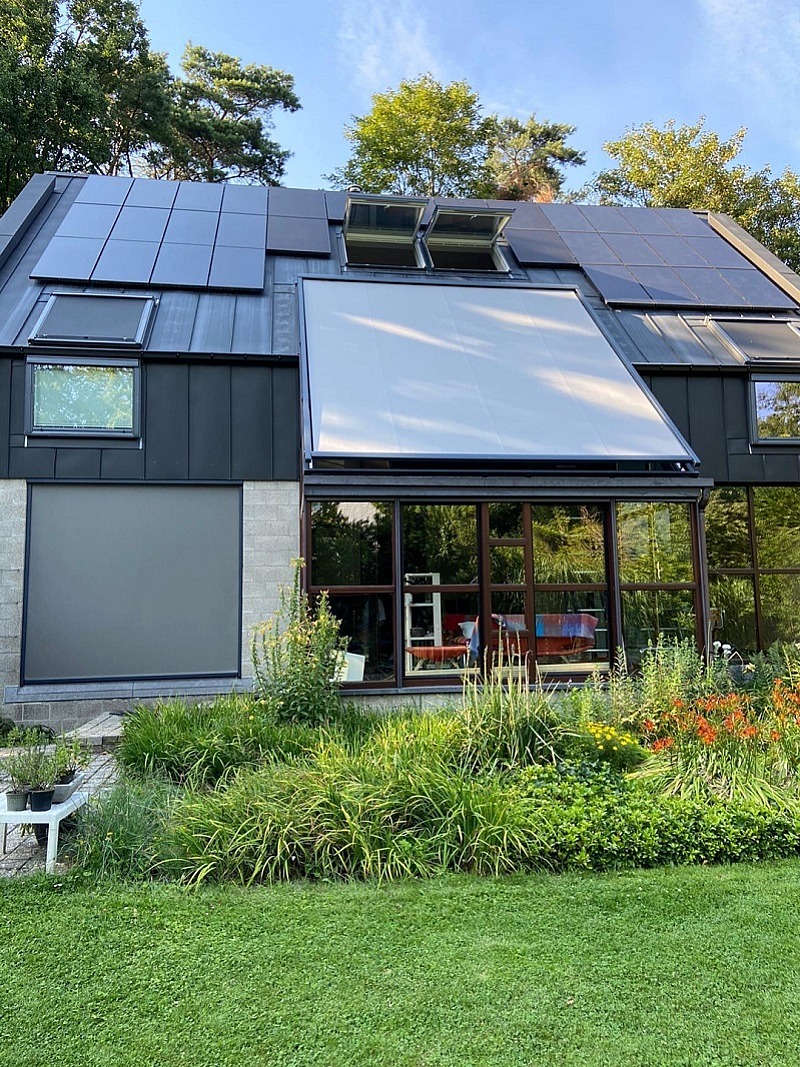 Verandazonwering Hoogstraten - schuine glaspartijen doek - buitenzonwering